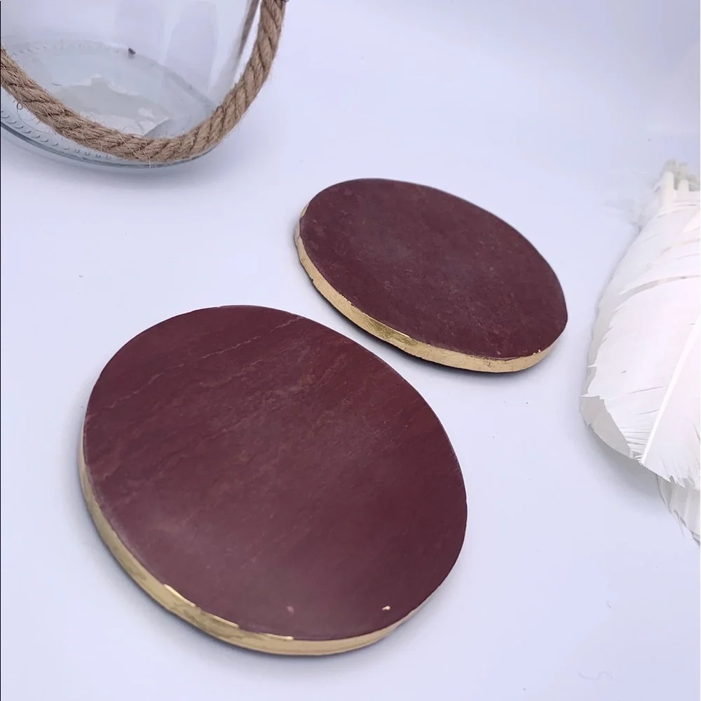 Brown Aventurine Coasters w/ Gold Edge - Set of 2